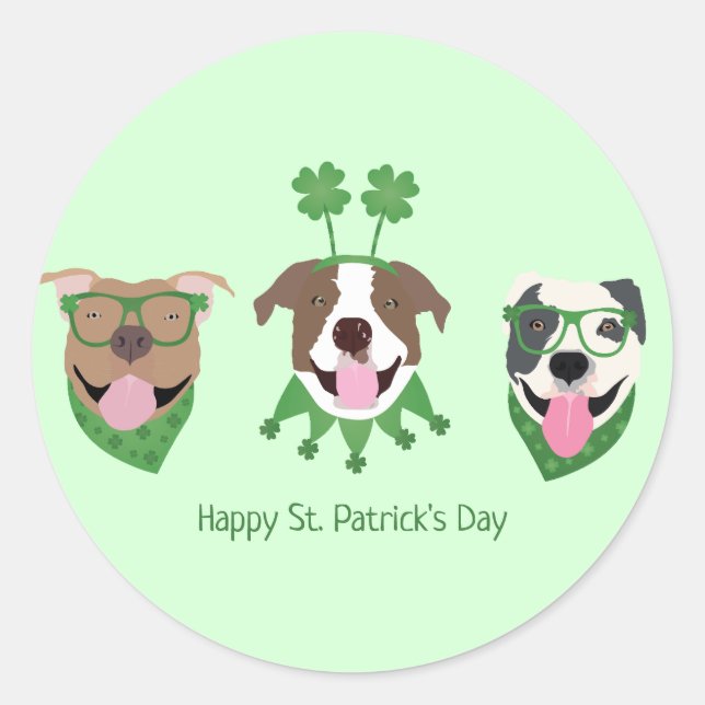 Happy St Patricks Day Pit Bull Dogs Classic Round Sticker (Front)