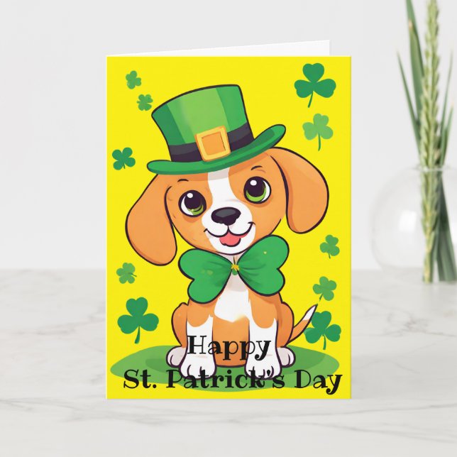 Happy St. Patrick's Day Playful Puppy Holiday Card (Front)