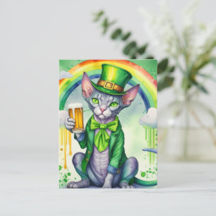 Happy St. Patrick's Day Postcard Sphynx Cat