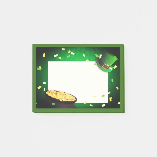 Happy St Patrick's Day Pot of Gold Green Luck Post-it Notes (Front)