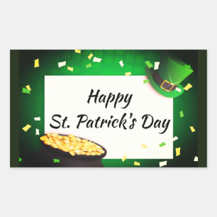 Happy St Patrick's Day Pot of Gold Green Luck Rectangular Sticker