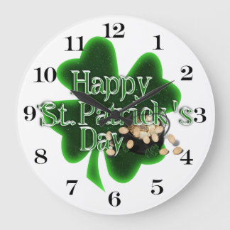 Happy St Patrick's Day - Pot Of Gold Large Clock