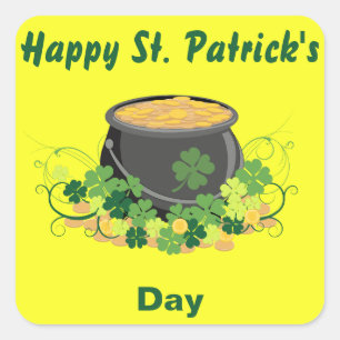 Happy St. Patrick's Day Pot of Gold Square Sticker