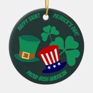 Happy St. Patrick's  Day Proud Irish American Ceramic Tree Decoration