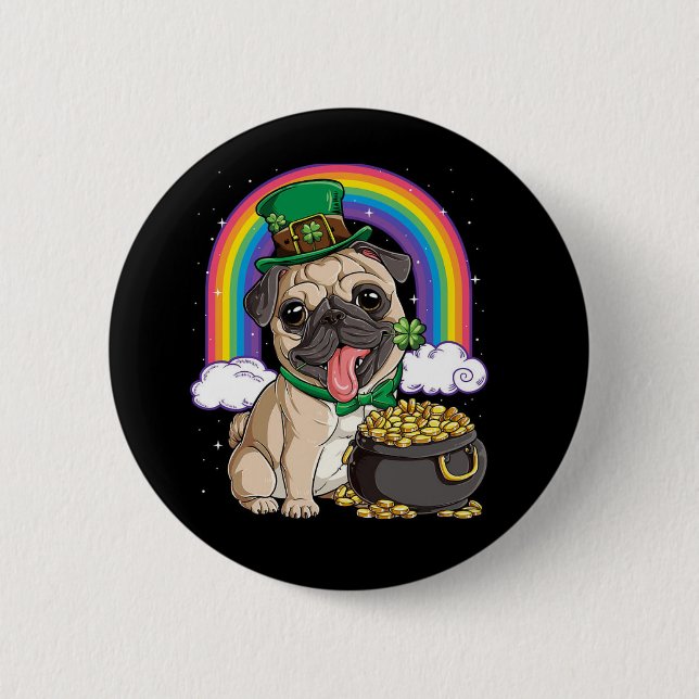 Happy St. Patrick's Day Pug dog button (Front)