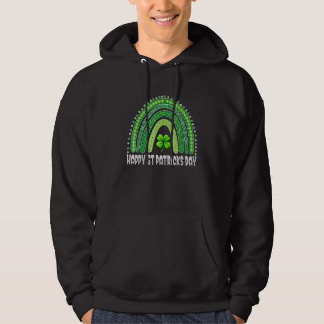 Happy St Patricks Day Rainbow Irish Shamrock Lepre Hoodie (Front)