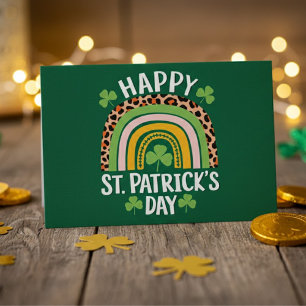 Happy St Patricks Day Rainbow with Shamrocks Postcard