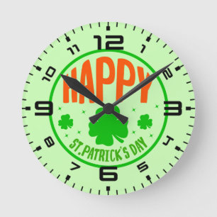 Happy St Patrick's Day Round Clock