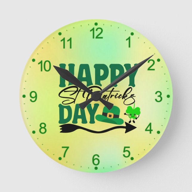 Happy St. Patrick's Day Round Clock (Front)