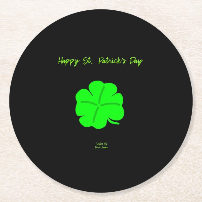 Happy St.  Patrick's Day Round Paper Coaster (Front)