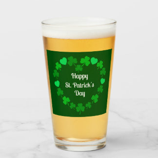 Happy St. Patrick's Day Shamrock and Heart Wreath Glass