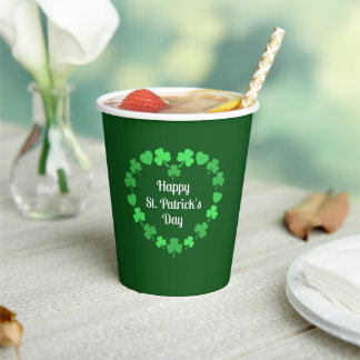 Happy St. Patrick's Day Shamrock and Heart Wreath Paper Cups