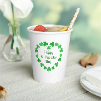 Happy St. Patrick's Day Shamrock and Heart Wreath Paper Cups