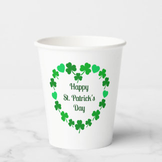 Happy St. Patrick's Day Shamrock and Heart Wreath Paper Cups