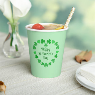 Happy St. Patrick's Day Shamrock and Heart Wreath Paper Cups