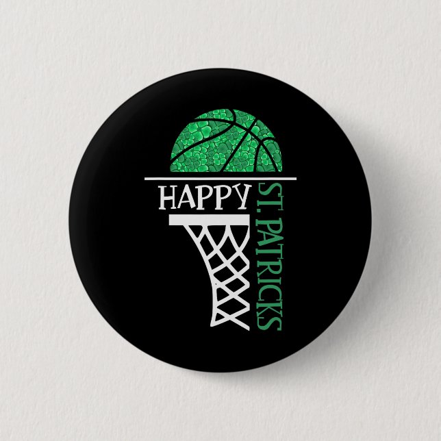 Happy St Patricks Day Shamrock basketball player n 6 Cm Round Badge (Front)