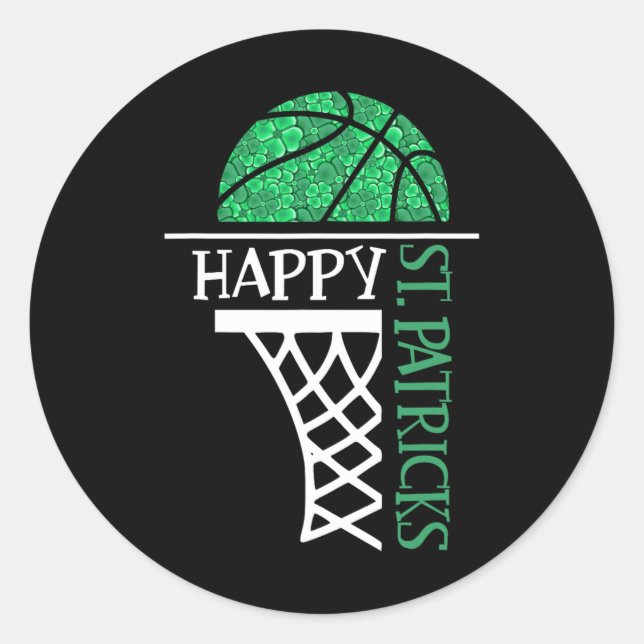 Happy St Patricks Day Shamrock basketball player n Classic Round Sticker (Front)