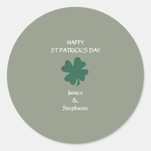 Happy St Patrick's Day Shamrock Custom Sage Green Classic Round Sticker