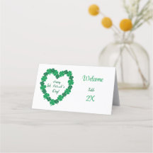 Happy St Patrick's Day Shamrock Heart  Place Card