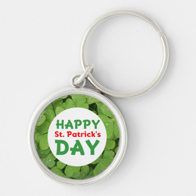 Happy St.Patrick's day shamrock keychain. Key Ring (Front)