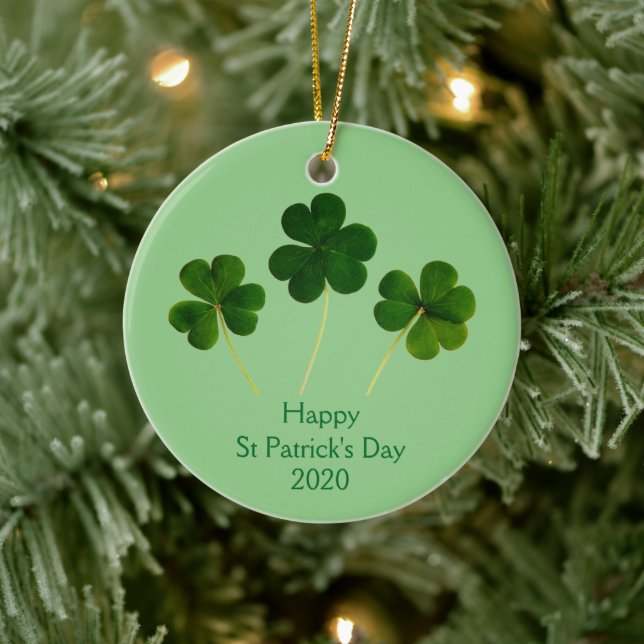 Happy St Patrick's Day Shamrock Leaf Green 2020 Ceramic Tree Decoration (Tree)