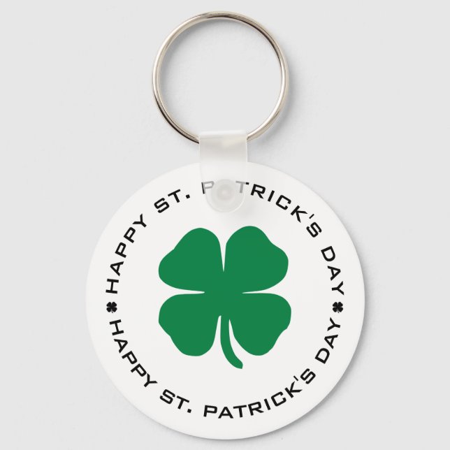 Happy St. Patrick's Day Shamrock Lucky Charm Key Ring (Front)