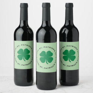 Happy St. Patrick's Day Shamrock Lucky Charm Wine Label