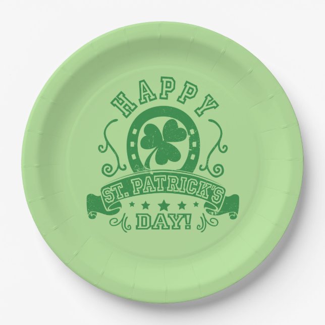 Happy St Patrick's Day Shamrock Paper Plate (Front)