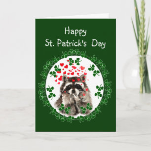 Happy St. Patrick's Day Shamrock Racoon Kisses Card