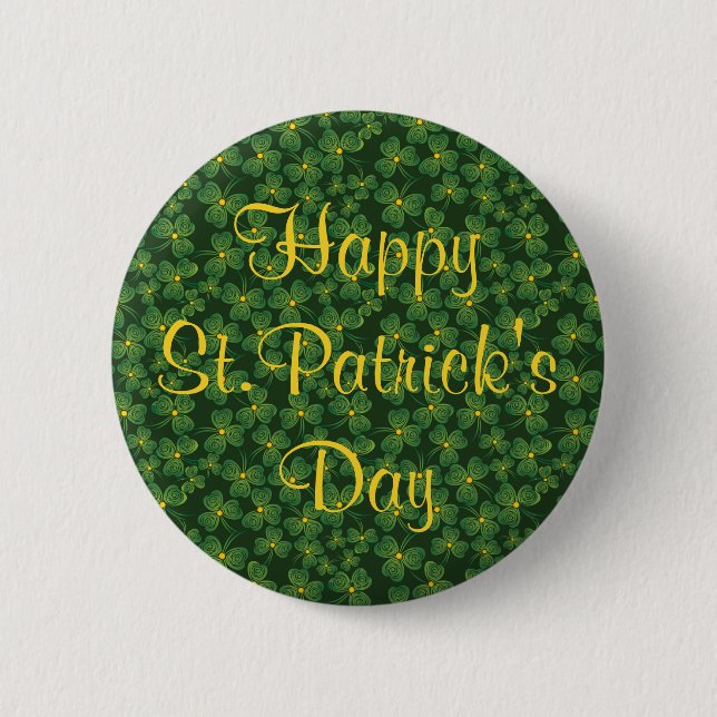Happy St. Patrick's Day Shamrocks Button (Front)