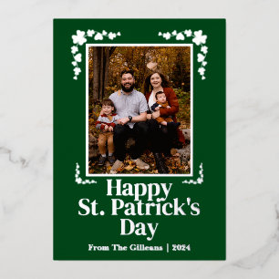 Happy St patricks day Shamrocks Family 1 Photo Foi Foil Holiday Card