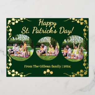 Happy St. patrick's day Shamrocks family 3 photo  Foil Holiday Card