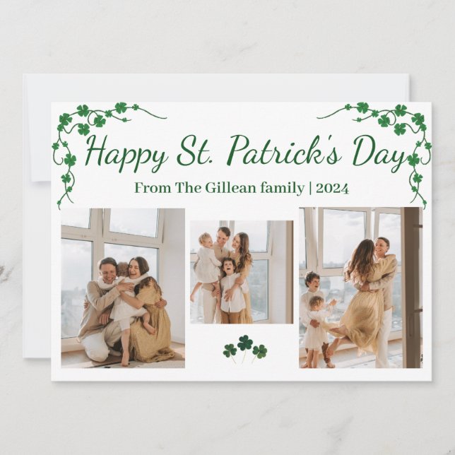 Happy St. patrick's day Shamrocks family 3 photo  Holiday Card (Front)