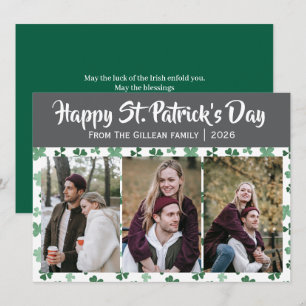 Happy St. patrick's day Shamrocks family 3 photo Holiday Card