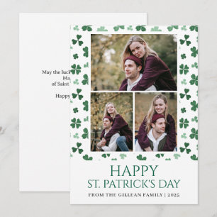 Happy St patricks day Shamrocks family 3 photo Holiday Card