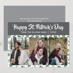 Happy St. patrick's day Shamrocks family 3 photo Holiday Card