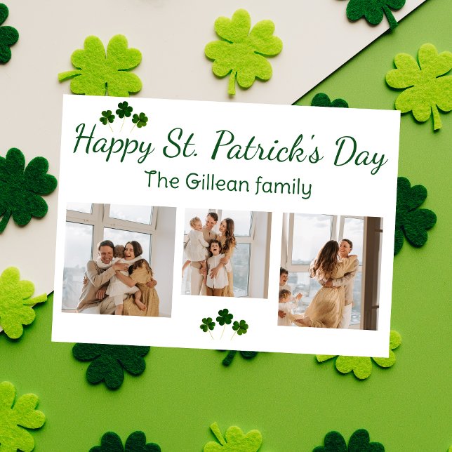 Happy St. patrick's day Shamrocks family 3 photo  Holiday Card (Creator Uploaded)