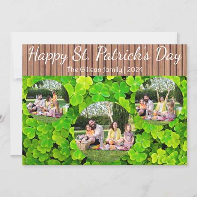Happy St. patrick's day Shamrocks family 3 photo Holiday Card (Front)