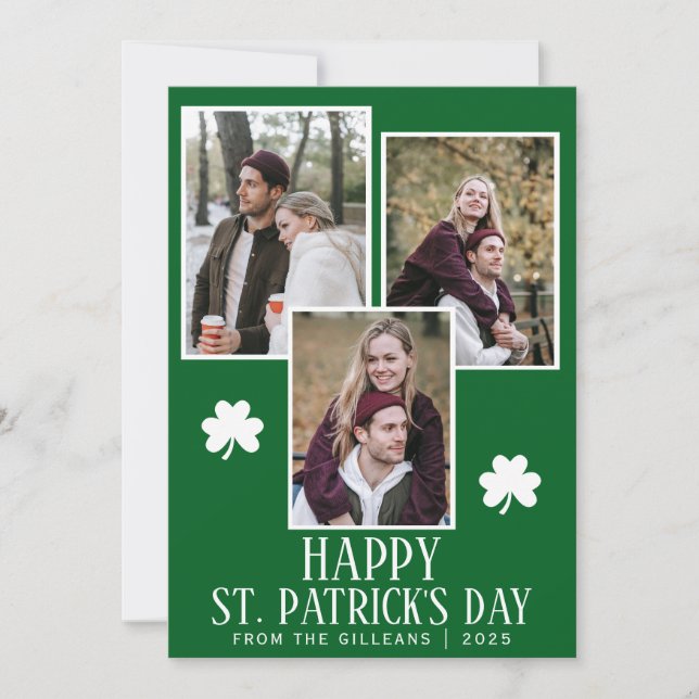 Happy St patricks day Shamrocks family 3 photo Holiday Card (Front)