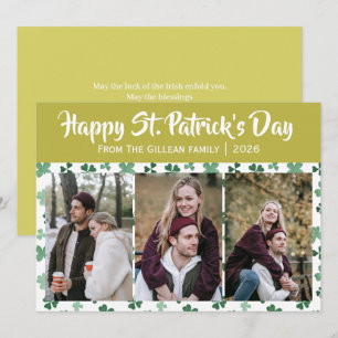 Happy St. patrick's day Shamrocks family 3 photo Holiday Card