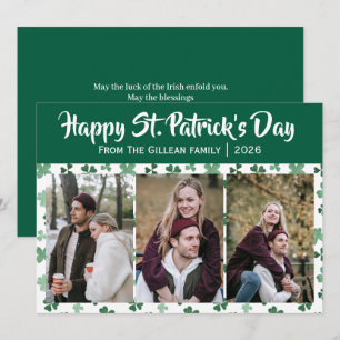 Happy St. patrick's day Shamrocks family 3 photo Holiday Card