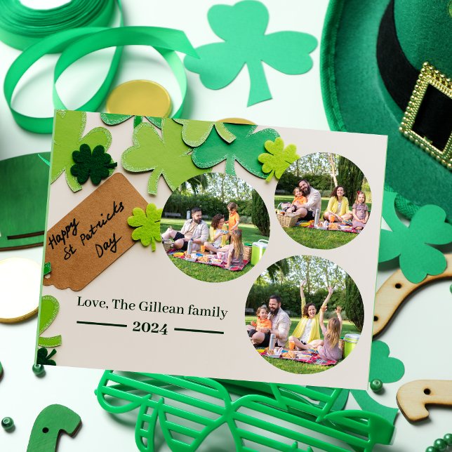 Happy St. patrick's day Shamrocks family 3 photo Holiday Postcard (Creator Uploaded)