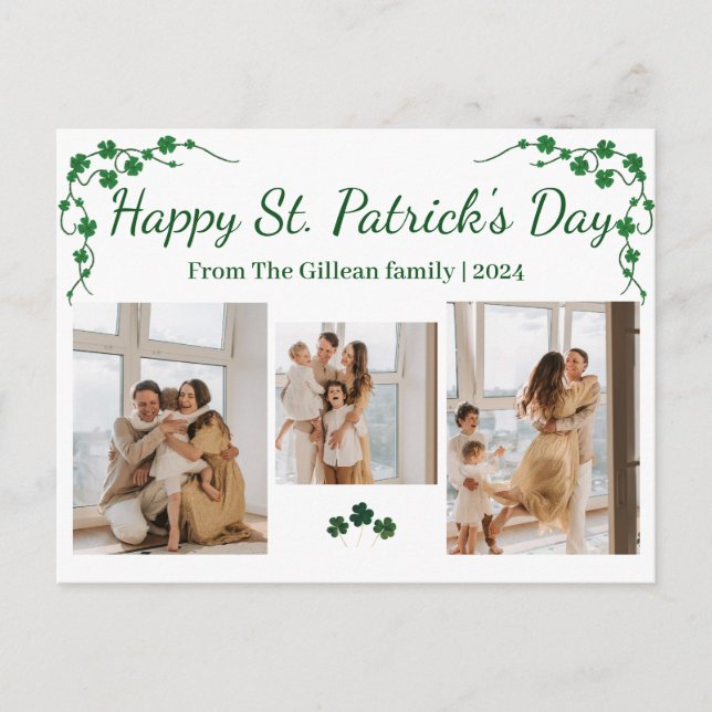 Happy St. patrick's day Shamrocks family 3 photo  Holiday Postcard (Front)