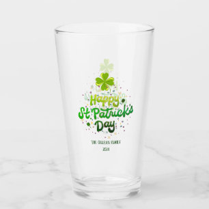 Happy St. patrick's day Shamrocks family Name Glass