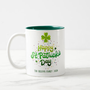 Happy St. patrick's day Shamrocks family Name Two-Tone Coffee Mug