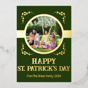 Happy St patricks day Shamrocks family One photo Foil Holiday Card