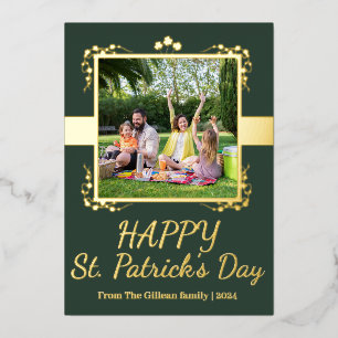 Happy St. patrick's day Shamrocks family One photo Foil Holiday Card