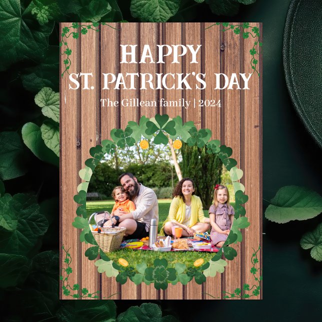 Happy St. patrick's day Shamrocks family one photo Holiday Card (Creator Uploaded)