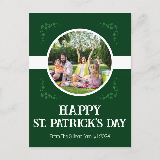 Happy St. patrick's day Shamrocks family One photo Holiday Postcard (Front)