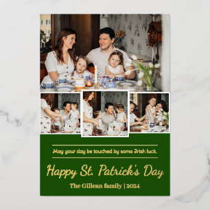Happy St. patrick's day Shamrocks family photo Foil Holiday Card